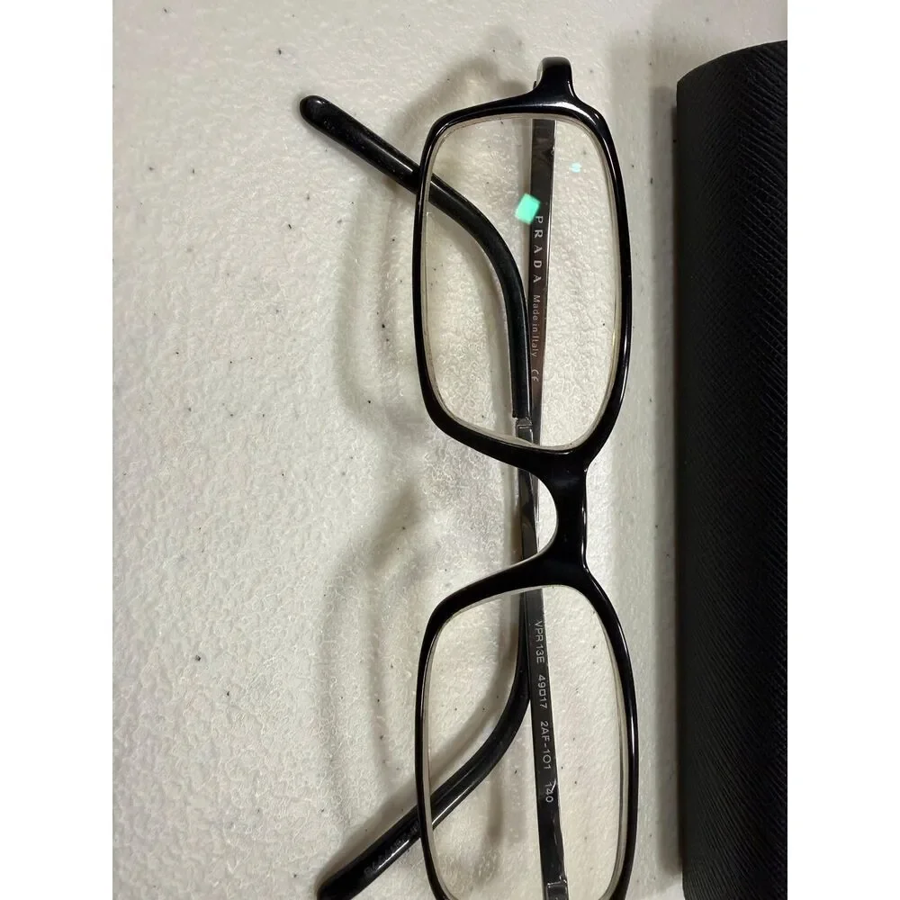 Prada Black Clear Rectangular Glasses Silver Temple VPR13E 2AF101 490 17 140